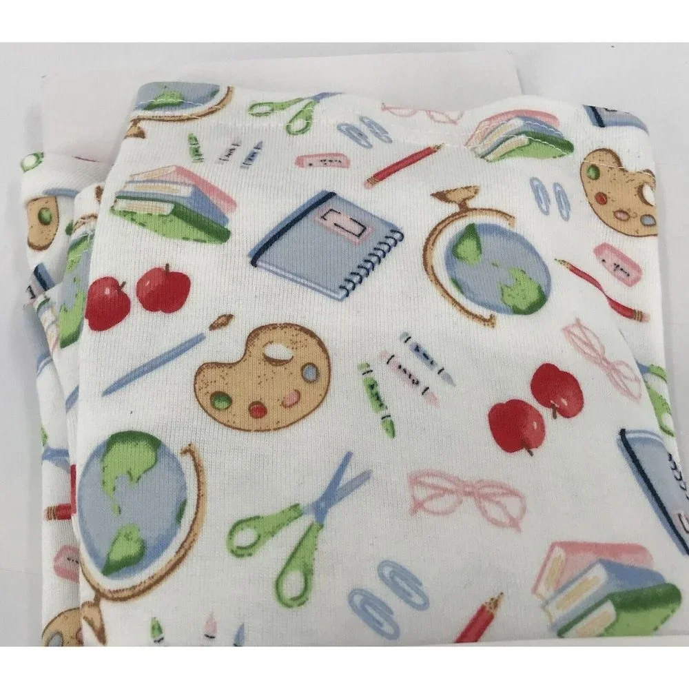 Janie And Jack Pajamas Size 4 2 Piece‎ Set School Painting Apples Globe Books